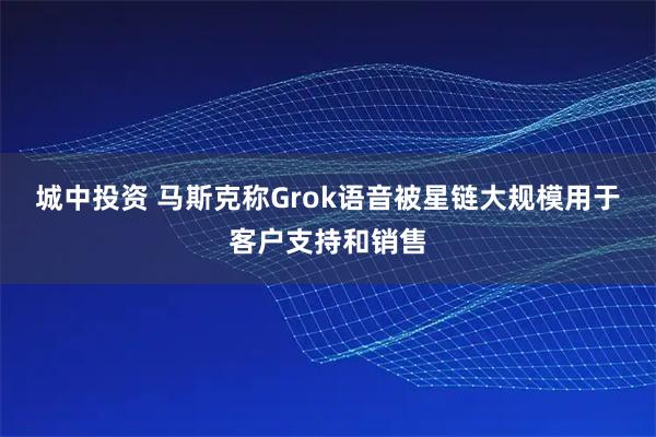城中投资 马斯克称Grok语音被星链大规模用于客户支持和销售